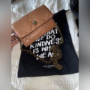 Kurt Geiger Tan Quilted Leather Crossbody with Gold Chain